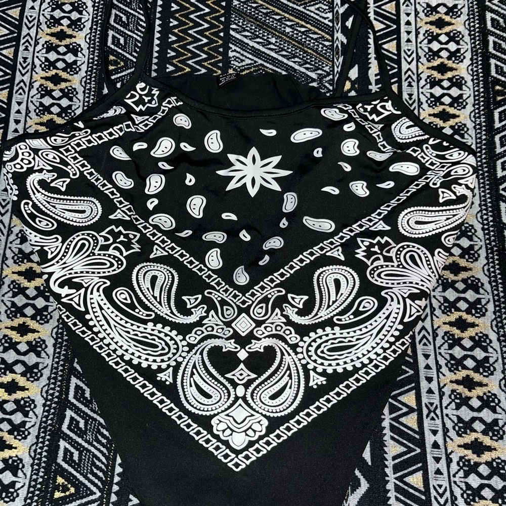 SHEIN Black and White Graphic Bodysuit